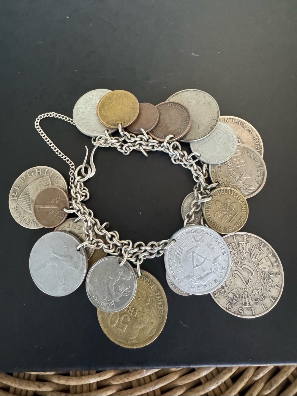 Sterling Silver European Coin Charm Bracelet – Genuine Vintage Coins